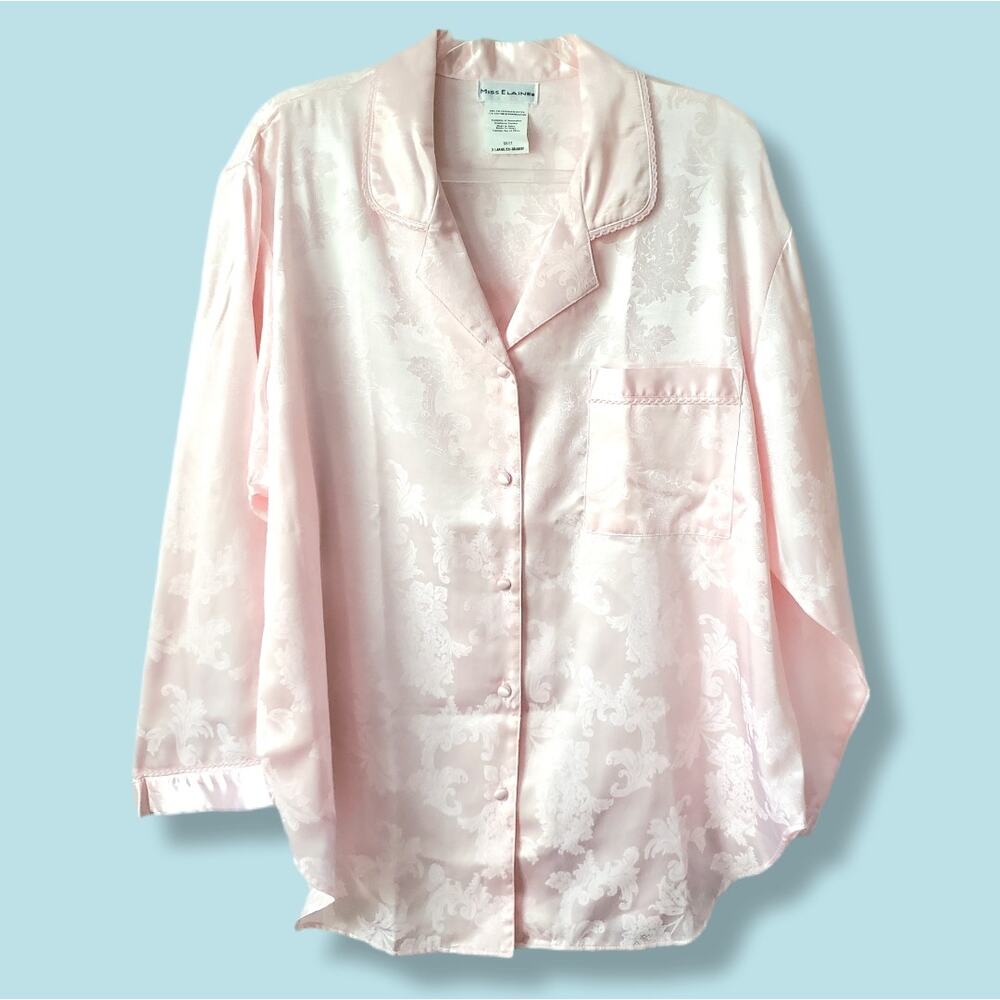 Women Miss Elaine Pastel Pink Satin Pajama Top XL Sleepwear Relaxed Classic NEW